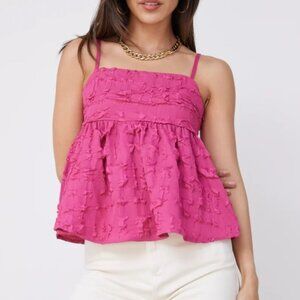 New Boutique Fabrik Glam Pink Textured Peplum Bryn Top SIze S